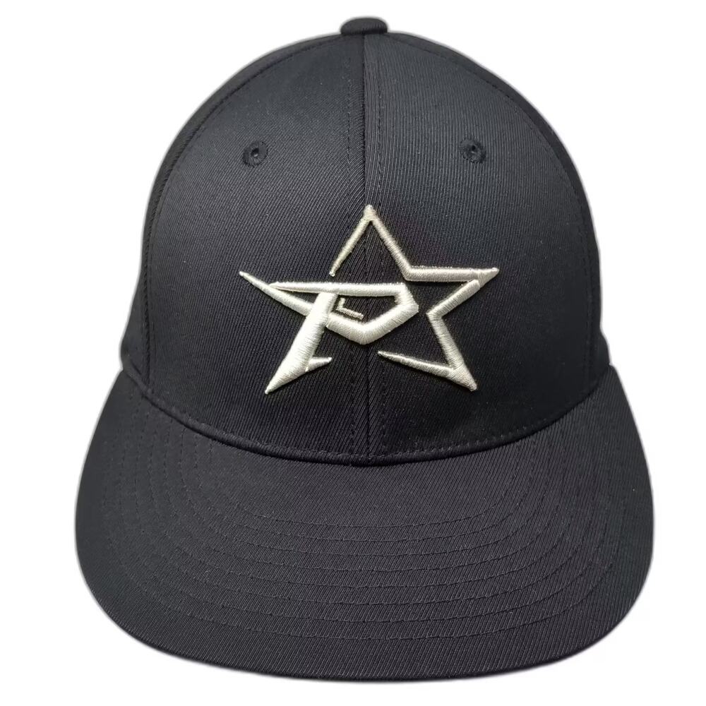 CapAmerica Baseball Cap Black White Star P Logo Fitted M Flexfit Hat Laser Cut